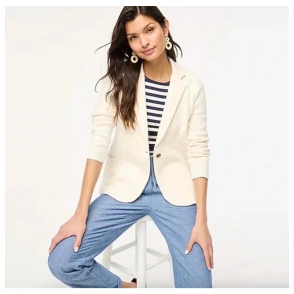 J. Crew Women's Schoolboy Knit Sweater Blazer Ivory White XXL NWT